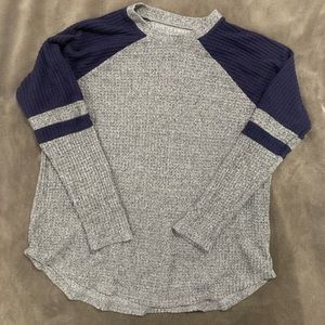 American Eagle Women's Navy & Grey Waffle Knit Raglan Long Sleeve Top Size XS
